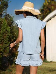Breezaya Women's Summer Vacation Cap Sleeve Denim Shirt - Light Wash - View 2