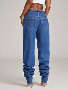 NYA SZN Denim Mid Rise Dark Wash Denim Jeans Stacked Casual Everyday Classy Modest Western Country Streetwear Trousers Spring Summer Outfits For Women - Medium Wash - View 5
