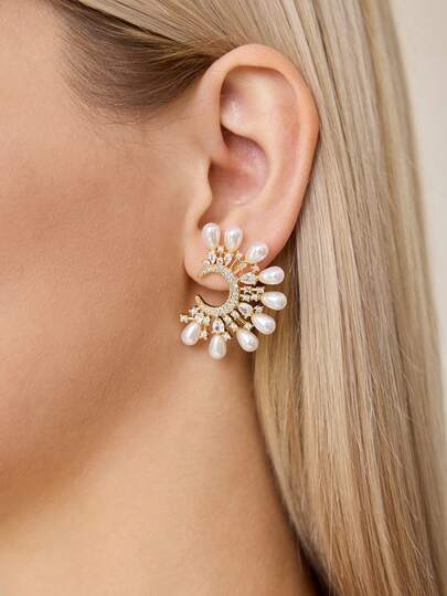 MOTF PREMIUM Pre-18k镀金C型宝石烟火珍珠气质耳环