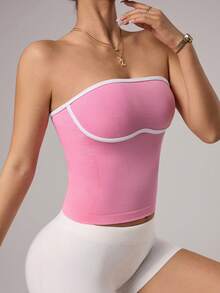 Dewbera Women's Hem Everyday Fitness Sports Bra Top - Pink - View 5