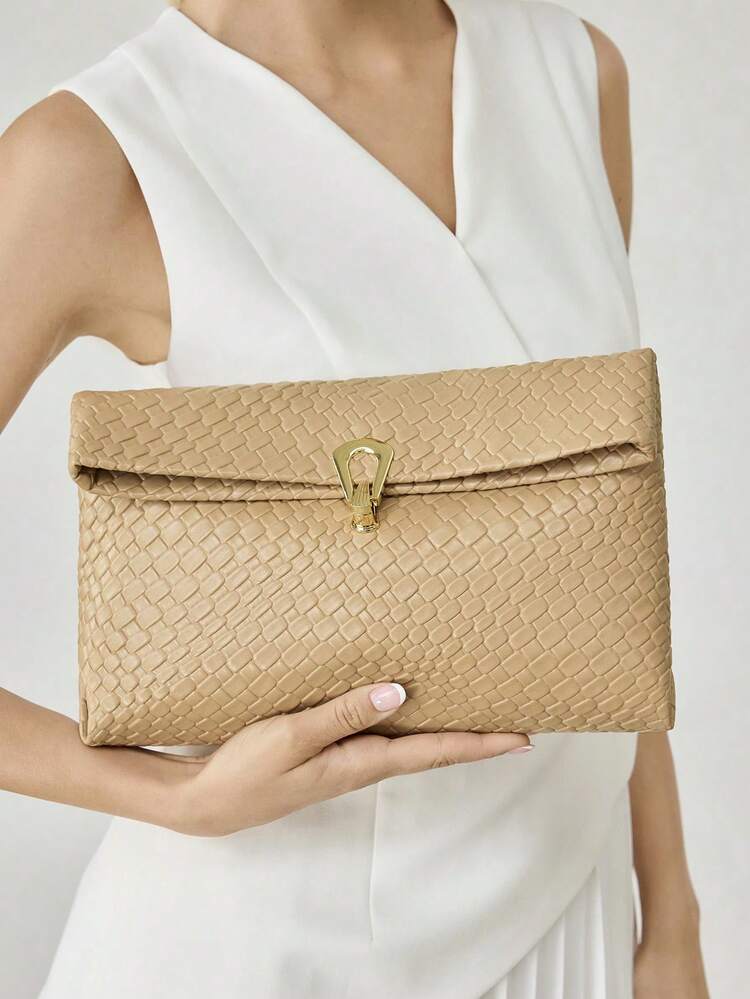 LADIES WOVEN EMBOSSED PU CLUTCH BAG, EXQUISITE COMMUTER DAILY SQUARE ENVELOPE BAG