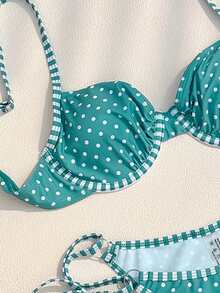 Swim Mod Bộ bikini hai mảnh gợi cảm, dây mảnh, hở lưng, họa tiết chấm bi, thời trang Xuân/Hè 2026 dành cho nữ. - màu xanh lá - Xem 1