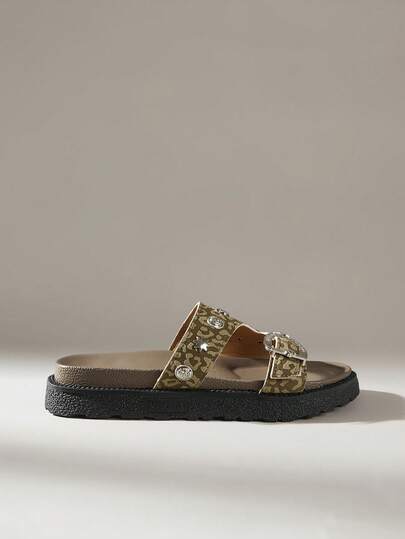 Solecia New Fashionable Metal Buckle Decoration, Buckle Open Toe, Muffin Thick Sole, Slippers, Fashion Mops, Sandals, Comfortable And Non-Slip, Versatile And Dirt-Resistant, Beach Sandals, Suitable For Daily Wear