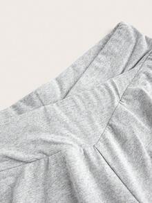 SHEIN Tall 女士两件套黑色和灰色交叉腰部修身休闲喇叭裤套装，适合外出穿着，秋季服装，冬季服装，女士运动服 - 黑色 - 查看 6