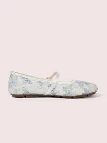 CUCCOO DOLLMOD Women's Shoes Fashion Round Head Flower Embroidery Word With Mary Jane Flats Cute And Sweet - Blue and White - View 3