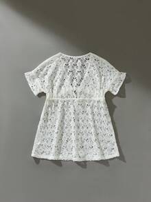 Maija Kids Maija Kids 1件装少女休闲度假优雅都市提花白色罩衫，适合海滩、泳池、假日、春夏沙滩罩衫，儿童夏季沙滩罩衫 - 白色 - 查看 2