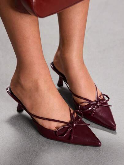 CUCCOO SZL Women's Shoes Pointed Bow Stiletto Mule Shoes, Sweet And Elegant Style And Retro Modern Sense, The Details Of The Use Of Pointed Design, Bow Decoration, Stiletto And Mule Shoes Style, Function Can Add Feminine Charm, Easy To Wear And Take Off, Suitable For Dating, Afternoon Tea Or Urban Women's Daily Street Scenes, Suitable For Women Who Like Sweet Retro Style Crowd.