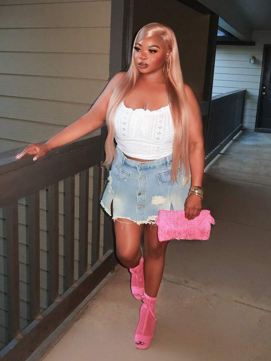 Enliva Plus Size Romantic White Semi-Sheer Ruffle Trim Camisole, Fashion Versatile Summer Holiday Wear, For Apple Rounded Body Shape - White - View 1