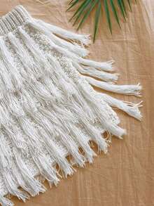 Soleia Fringe Detail Knit Top, Ibiza Style, Sexy Holiday Celebration Knit Vacation, Autumn/Winter - White - View 6