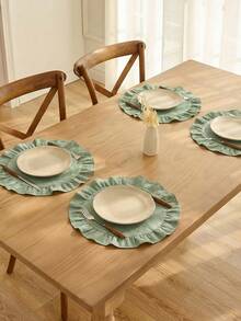 1-Piece   Solid Color Linen Placemat In Plain White With Ruffle Edges, Stain-Resistant , Perfect For Decorating Your Dining Room And Table. Suitable For Family Gatherings, Daily Use, Banquets, Weddings, Holidays, And Parties. - Multicolor - View 8