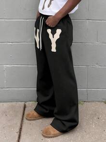 Manfinity Roghcode Men's Drawstring Waist 3D Letter Graphic Casual Everyday Sweatpants - Black - View 6