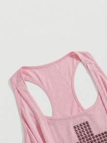 ROMWE Grunge Punk Millennium Y2K Style Deep Draped Neck Cross Metal Rivet Fitted Camisole - Baby Pink - View 4