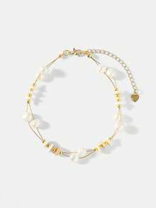 MOTF PREMIUM 欧美时尚淡水珍珠拼接十字手链，女士设计感十足的金属缠绕珍珠手链，时尚手链 - 彩色 - 查看 6