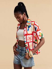 Travachic 波西米亚热带花卉印花女式衬衫 - 紅色 - 查看 4