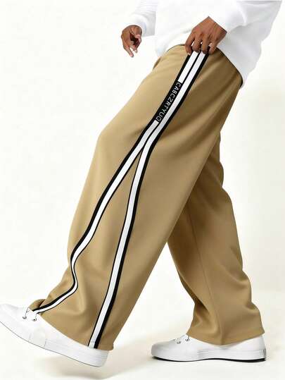 SHEIN Casuvi Kids Casual Sports Style Letter Tape Slit Design Patchwork Straight Leg Pants For Teenage Boys