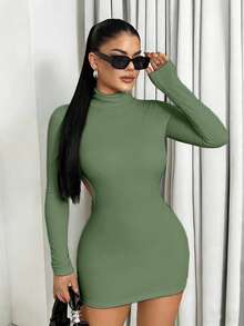 Sirith Nuovo arrivo autunnale, abito mini minimalista vintage aderente e sexy con schiena scoperta per donne - Menta Verde - Visualizzare 3