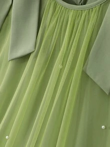 Elegant Fashion Ruffled Pearl Decor Mesh Girls Dress - Green - View 3