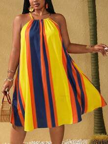 Maweii 大码女士性感热带花卉数码印花吊带高低摆连衣裙，度假/假日/休闲服饰，夏季 - 彩色 - 查看 4