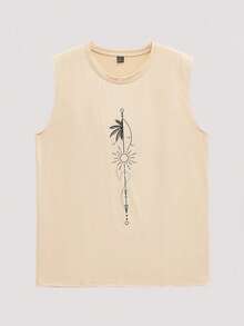 Open Phase 男士休闲太阳印花无袖背心，夏季 - 卡其色 - 查看 1