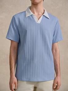 Courvante Áo polo nam tay ngắn, chất liệu dệt kim, kiểu dáng thường ngày, phong cách Old Money, thích hợp cho tennis và golf, có túi, thoáng khí, quà tặng Ngày của Cha. - Màu xanh lam - Xem 4