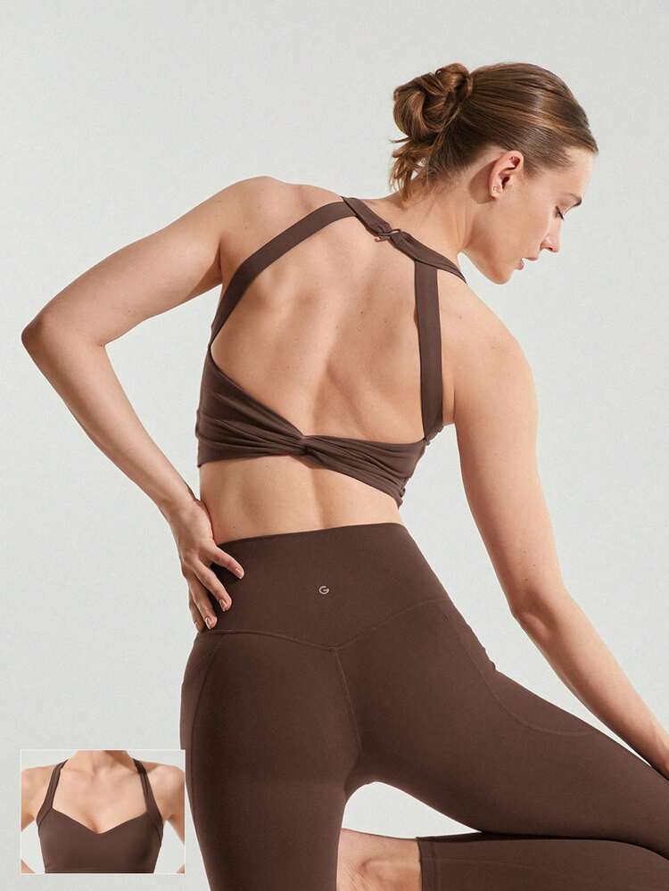 FeatherFit™ See You Around Halter Backless Sports Bra Light Support Low Impact Yoga Pilates