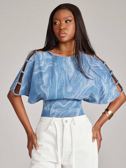 NYA SZN KIMONO DE JEAN ESTAMPADO CON ONDA DISTORSIONADA