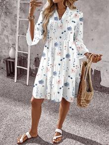 EMERY ROSE Casual Romantic Floral Print Plus Size Dress, Suitable For Vacation - Multicolor - View 7