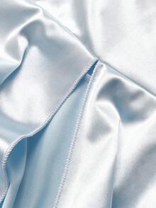 GlowEve CURVE Plus Size High Waist Asymmetrical Side Slit Satin-Like Pearlescent Skirt - Teal Blue - View 5