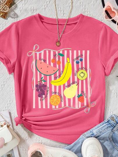DrmWander 水果插画圣灵水果印花休闲加大码T恤