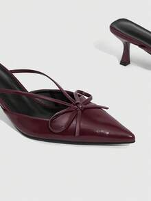 CUCCOO SZL Women's Shoes Pointed Bow Stiletto Mule Shoes, Sweet And Elegant Style And Retro Modern Sense, The Details Of The Use Of Pointed Design, Bow Decoration, Stiletto And Mule Shoes Style, Function Can Add Feminine Charm, Easy To Wear And Take Off, Suitable For Dating, Afternoon Tea Or Urban Women's Daily Street Scenes, Suitable For Women Who Like Sweet Retro Style Crowd. - Burgundy - View 6