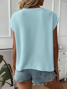 SHEIN PariChic 女士纯色圆领休闲日常套头毛衣背心 - 藍色 - 查看 2