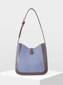 MOTF PREMIUM WOMEN'S SHOULDER BAG, SIMPLE COMMUTER BUCKET TOTE BAG - denim blue - View 4