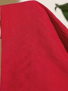 Tween Girl Casual Red Textured Jumpsuit - Red - View 7