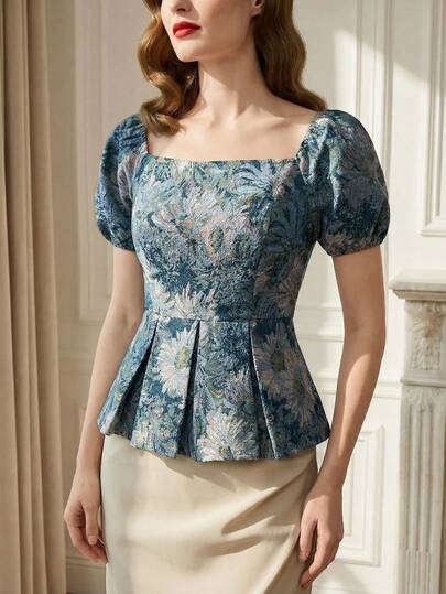 Suri Mira Blusa Slim Cintura Romântica Vintage Estilo Francês com Manga Pétalas