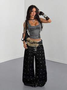 SHEIN HypeZone Women's Grey Base Black Print Square Neck Camisole - Grey - View 5