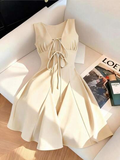 GlowEve 女士夏季无袖系带A字迷你连衣裙