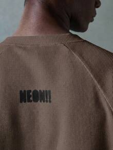 NEON BLANC Men's Street Fashion White Knit Crew Neck Letter Print Knit Tank Top, Suitable For Summer - Coffee Brown - View 6