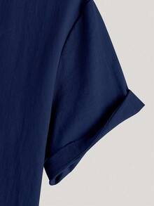 Manfinity Homme 男士纯色单排扣短袖衬衫和长裤休闲通勤套装 - 寶藍色 - 查看 5