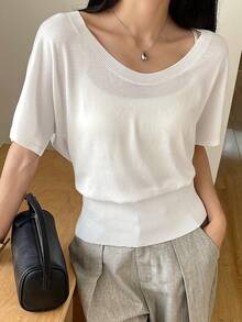 DAZY Áo thun nữ tay ngắn, màu trơn, dáng ôm, mỏng nhẹ, thích hợp mặc mùa hè. - trắng - Xem 1