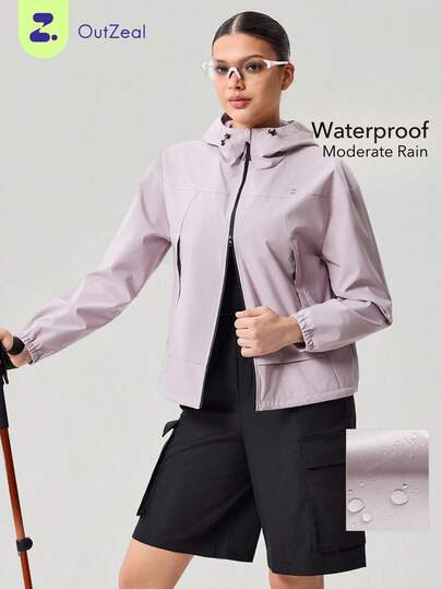 OutZeal Chaqueta para mujer para exteriores, senderismo y camping, resistente al agua, con capucha y bolsillos seguros, camiseta para exteriores