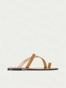 Nöista Studded Flat Sandals With Soft Cross Straps And Open Toe. Perfect For Beach Vacation Outfits - Brown - View 4