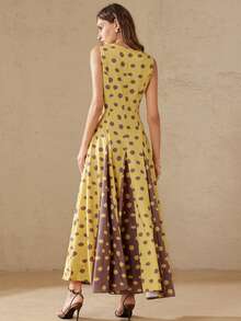 Aveloria Rosie 优雅的法式复古波点深V领无袖收腰撞色下摆连衣裙，适合约会和度假穿着。 - 彩色 - 查看 6