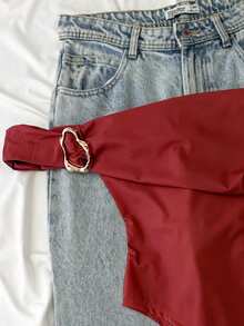 IslaSuriya Women's Elegant Metal Decor Bandeau One-Shoulder Bodysuit, Summer - Burgundy - View 3