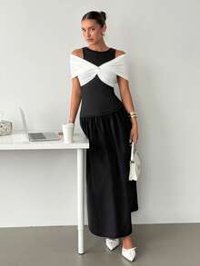 Siren Gaze 女士黑白撞色A字连衣裙 - 黑與白 - 查看 8