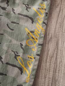 Manfinity Joysei Quần short denim dáng suông rộng rãi, in khẩu hiệu tiếng Anh, phong cách đường phố thường ngày, thích hợp cho mùa xuân/hè. - Nhiều màu - Xem 4
