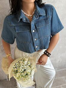 Sunnyshic New Vintage Stylish Loose Denim Jacket For Summer - Blue - View 8