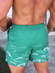Manfinity KASUA Shorts de verano con estampado total y cordón en la cintura, traje de baño para hombres - verde menta - Ver 2