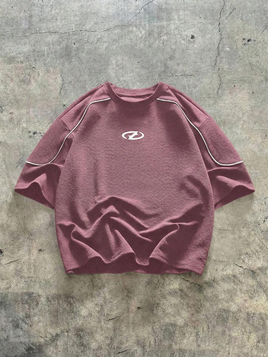 AXEPEAK 男士针织休闲日常宽松短袖T恤 - 紫色 - 查看 1