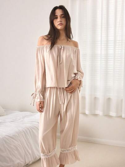 Ocili 休闲柔软波西米亚风抽绳宽松吊带背心套装，舒适时尚的秋季家居服套装，女士款