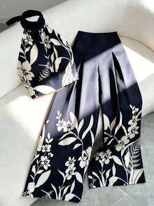 GlowEve Bộ đồ nữ thời trang Bohemian thanh lịch và sang trọng gồm áo không tay và quần ống đứng, thích hợp cho mùa hè. - Màu xanh hải quân - Xem 1